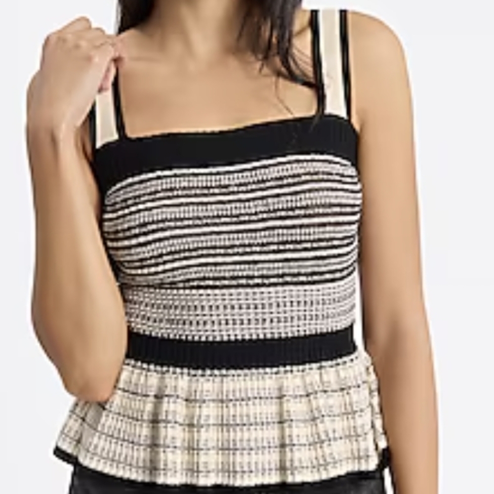 Striped Ribbed Peplum Sweater Tank